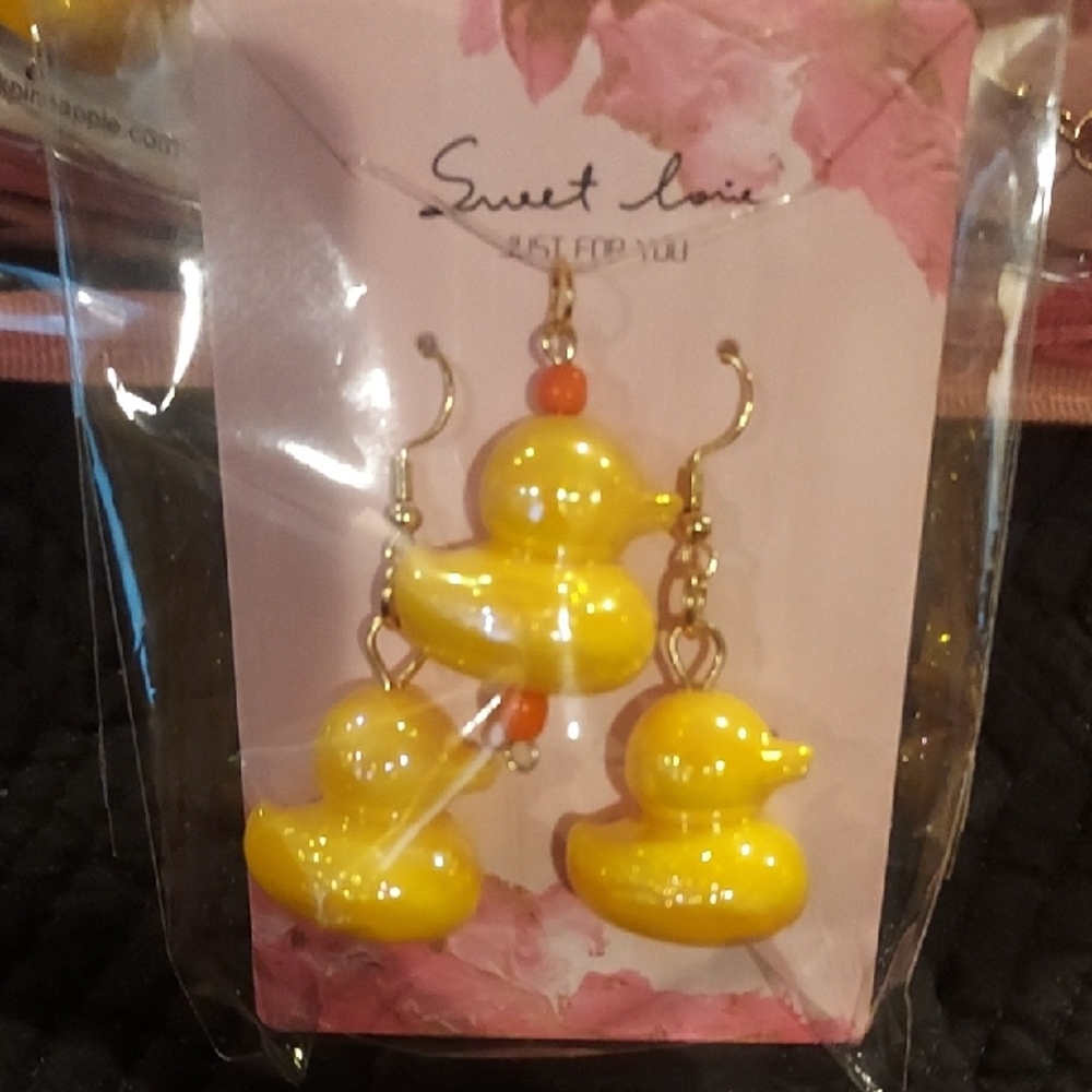 Yellow Duck Earrings & Pendant Set